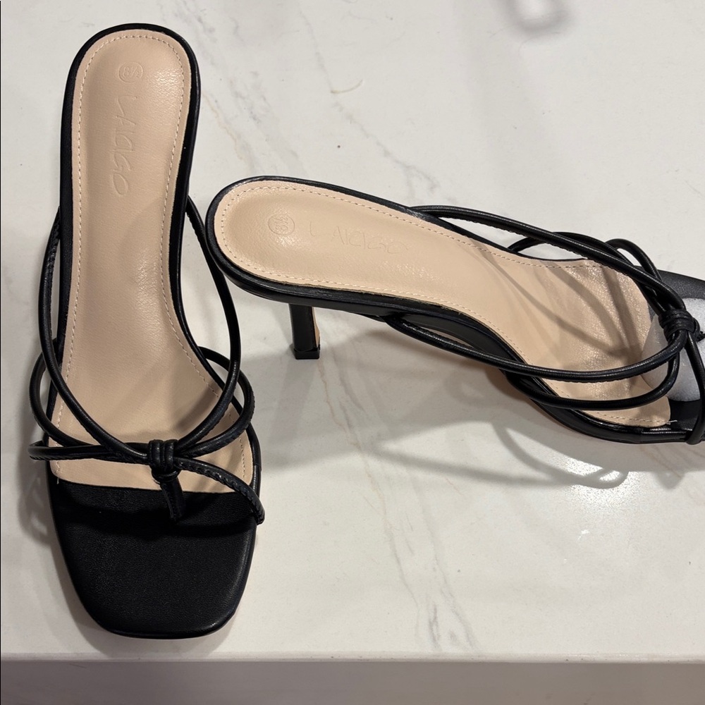 Elegant Black and Cream Strappy Heels